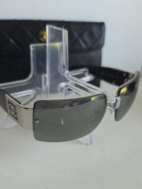 CHANEL Rimless Shield Sunglasses in Black and Silver-Tone